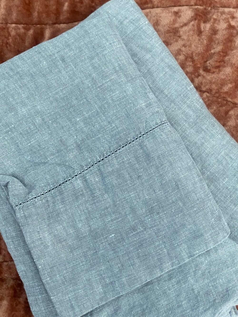 Pottery Barn Belgian Flax Linen Hemstitch King Pillowcases - Set of 2 Flagstone